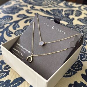 Luna 🌙 Norte 14kt Gold Plated Necklace Set with Genuine Druzy Quartz